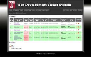 Temple University Web Development Ticket System